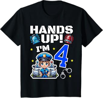 Kids 4th Birthday Boy Police Car Policeman 4 Years Old Officer T-Shirt