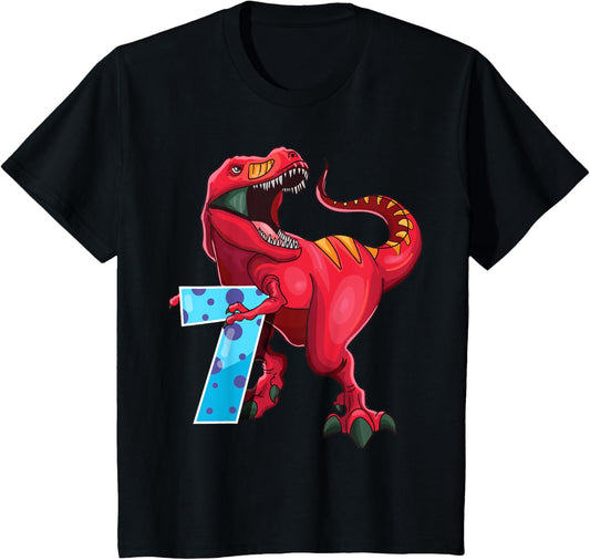 7th Birthday Shirt Dino T Rex 7 Years Old Dinosaur Boys Girl T-Shirt