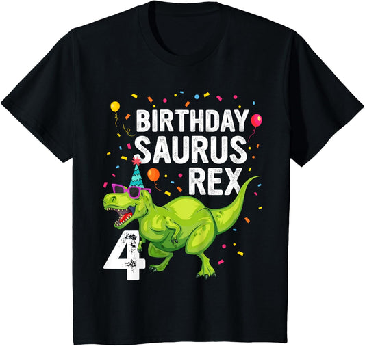 Kids 4 Year Old Birthday Boy Girl Dinosaur T Rex Family Matching T-Shirt