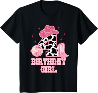 Happy 4th Birthday Girl Outfit Rodeo Western Cowgirl Cowboy T-Shirt
