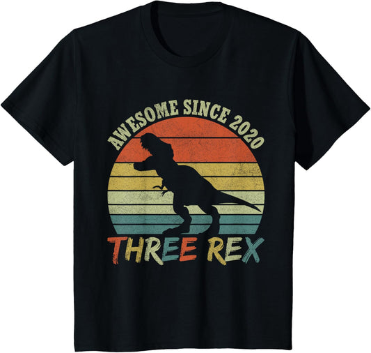 Kids Threeasaurus Birthday Shirt, Toddler Three Rex 2020 Dinosaur T-Shirt