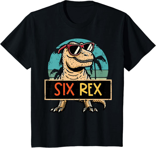 Kids 6th Birthday Dino Six Rex Trex 6 Year Old Bday Boys Kids T-Shirt