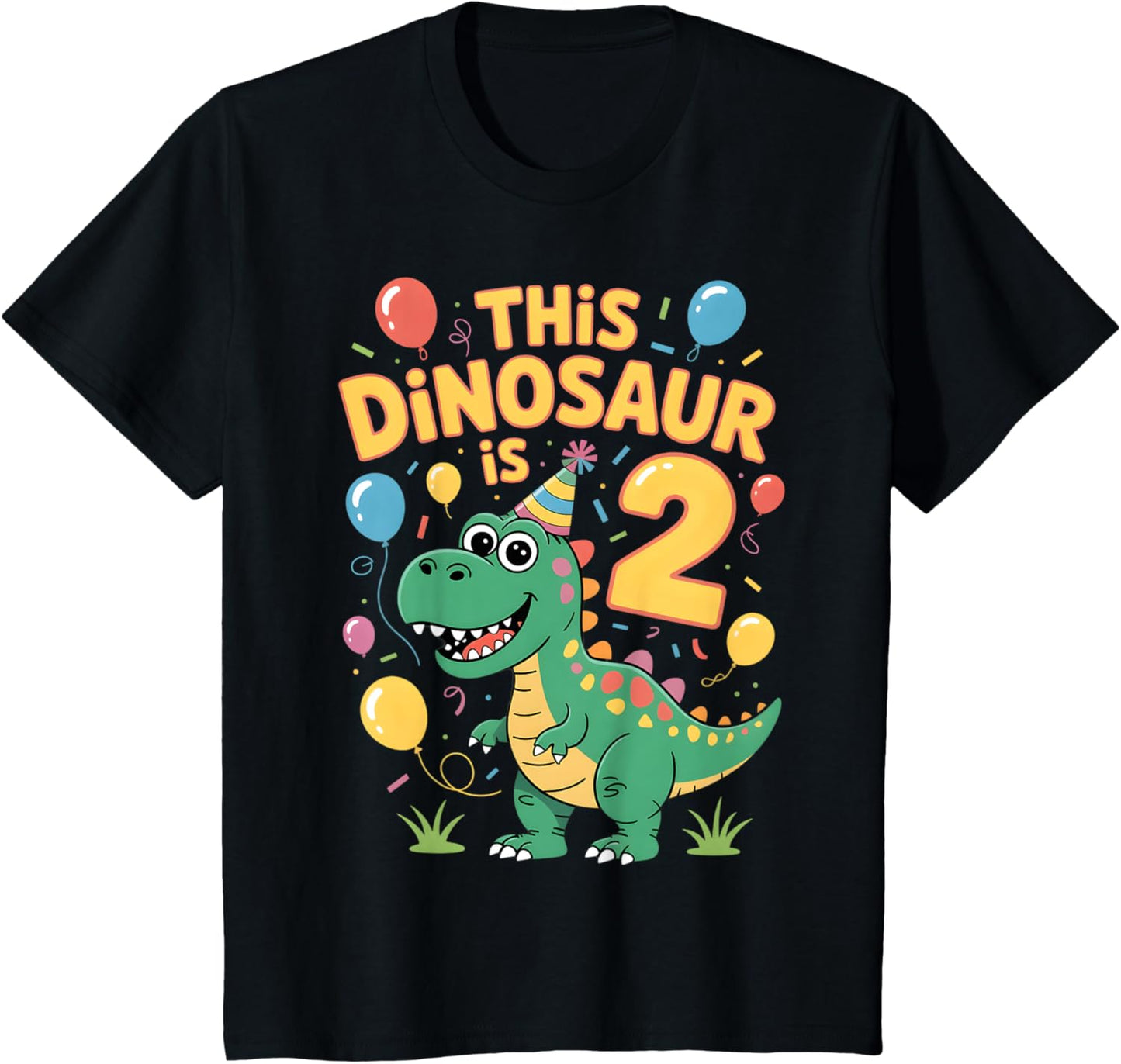 Kids Dinosaur 2nd Birthday 2 Two Year Old Cute T Rex Toddler Boys T-Shirt