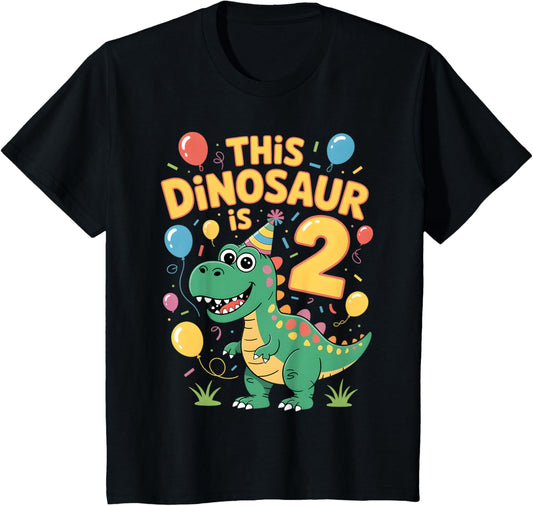 Kids Dinosaur 2nd Birthday 2 Two Year Old Cute T Rex Toddler Boys T-Shirt