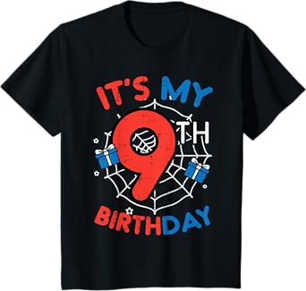 Kids Its My 9th Birthday Spider Web 9 Year Old Bday Boys Kids T-Shirt