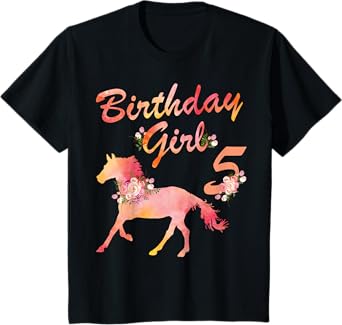 Horse Lover 5th Birthday For Girls Love Horses 5 Years Old T-Shirt