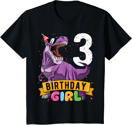 3rd Birthday Shirt Birthday Girl T-Rex Toddlers 3 Years Old T-Shirt