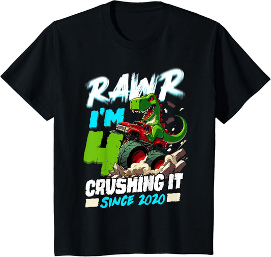 4 Crushing it Since 2020 T Rex Birthday Shirt 4 Years Old T-Shirt