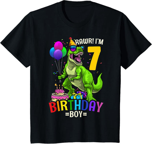 Kids 7th Birthday Boy I’m 7 Dinosaur T Rex Dino Party T-Shirt