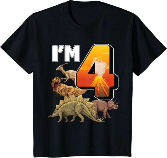 Kids 4 Year Old dinosaurs birthday 4th Party paleontologist Boys T-Shirt