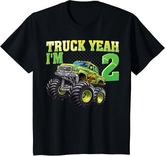Truck Yeah I'm 2 Years Old Kids Monster Truck 2nd Birthday T-Shirt