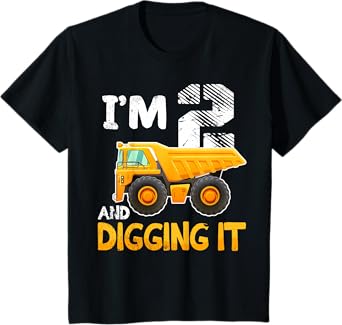 Kids Two 2yr 2nd Birthday Boy Construction Truck 2 Years Old Boys T-Shirt