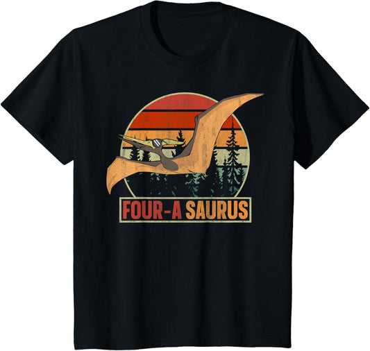 Four-A Saurus Pteranodon 4th Birthday T-Shirt
