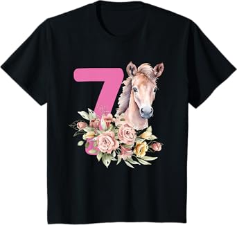 7th Horse Birthday Seven Year Old Girl Horse Lover Birthday T-Shirt