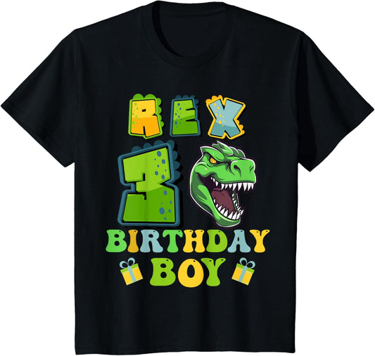 Kids Three Rex 3rd Birthday Third Dinosaur kids 3 Year Old T-Shirt