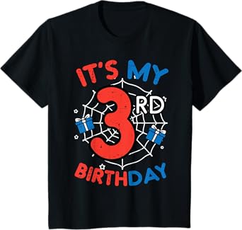 Its My 3rd Birthday Spider Web 3 Year Old Bday Boys Kids T-Shirt