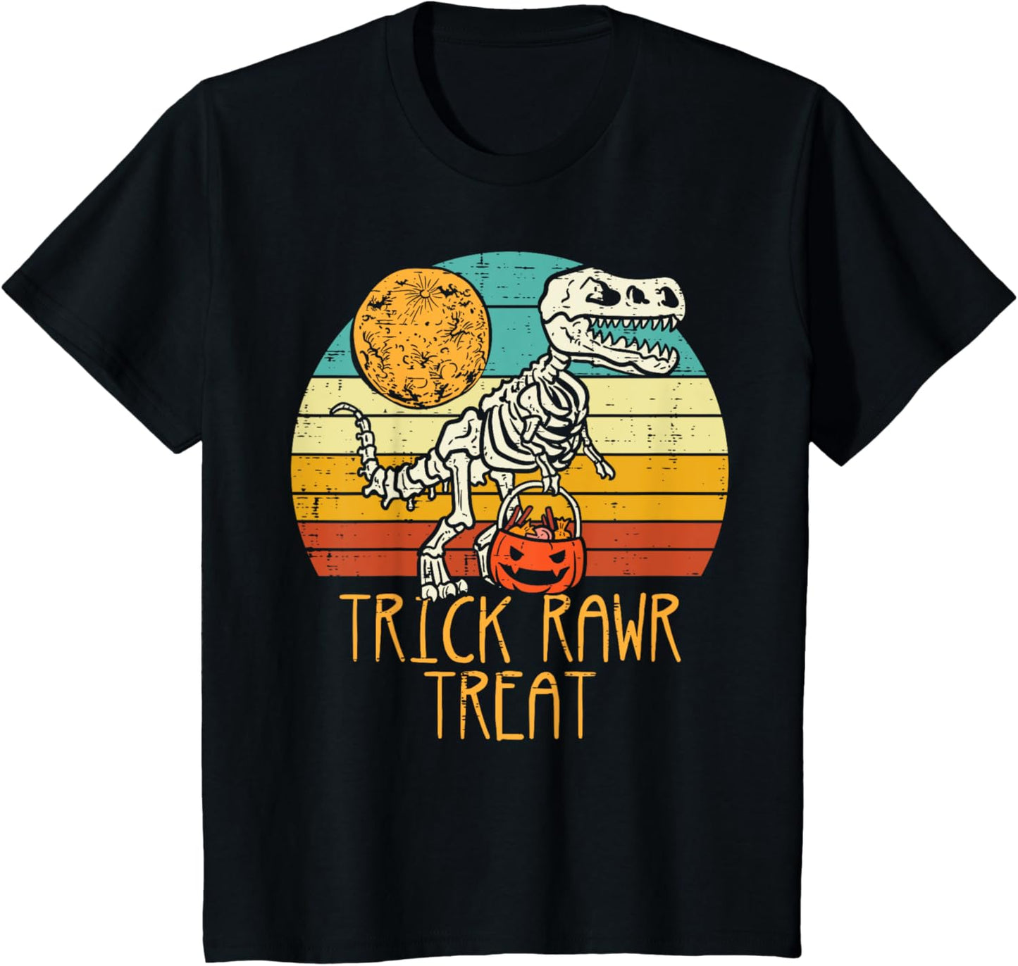 Kids Trick Rawr Treat Skeleton Dino Trex Toddler Boys Halloween T-Shirt