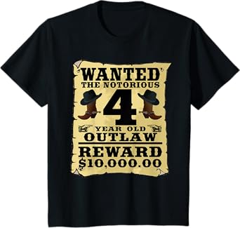 Kids 4 Year Old Cowboy Birthday Party Wild West Western 4th Gift T-Shirt