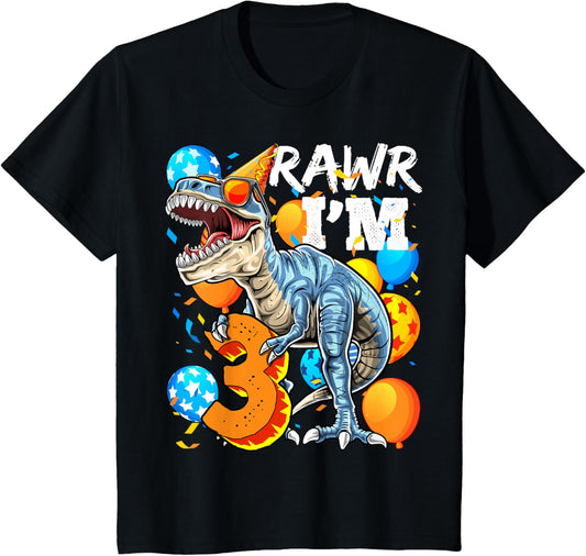 Kids Rawr I'm 3 3rd Birthday Dinosaur Shirts Boys Dinosaur Gift T-Shirt