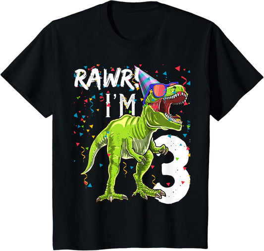 Rawr I'm 3 3rd Birthday T Rex Dinosaur Party Gift for Boys T-Shirt