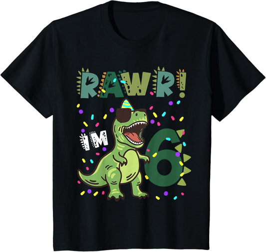 Kids Rawr Im Six Rex Dinosaur Birthday Boy Youth Kids T-Shirt