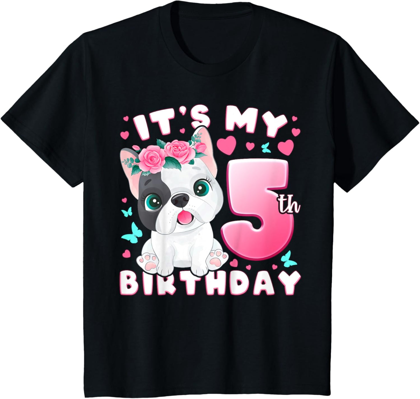 Kids 5th Birthday, Girl 5 Year, Dog, Puppy, Number 5 T-Shirt