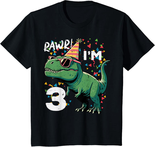 Kids 3rd Birthday Trex Rawr Im 3 Years Old Bday Dino Boys Kids T-Shirt