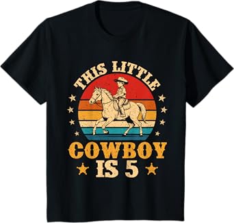 Kids 5th Birthday Cowboy 5 Year Old Boy Western Rodeo Horse Rider T-Shirt
