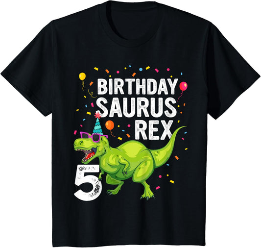 5 Year Old Birthday Boy Girl Dinosaur T Rex Family Matching T-Shirt