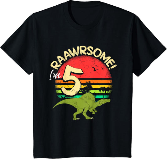 Spinosaurus Dinosaur 5 Years Boys Girls Birthday Retro Dino T-Shirt