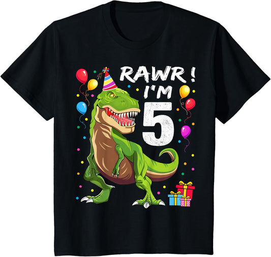 Kids Rawr I'm 5 5th Birthday Party T Rex Dinosaur Shirt for Boys T-Shirt