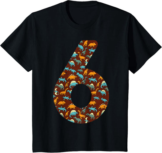 Kids 6th Birthday 6 Dinosaurs Trex Six Year Old Bday Party Boys T-Shirt