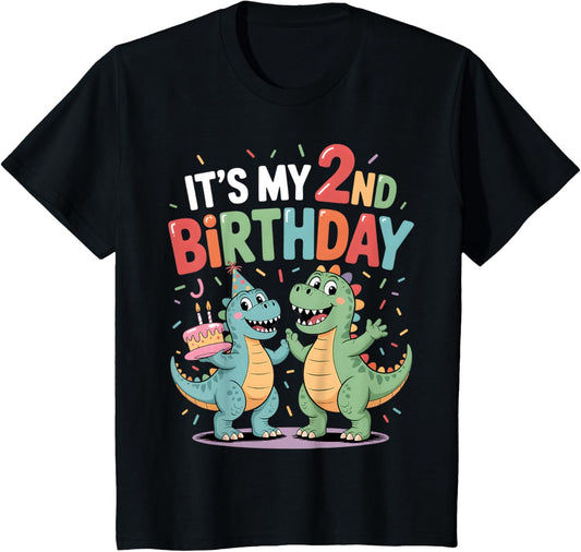 Kids 2 Years Old Boys Toddler Dinosaur 2nd Birthday Themed Party T-Shirt