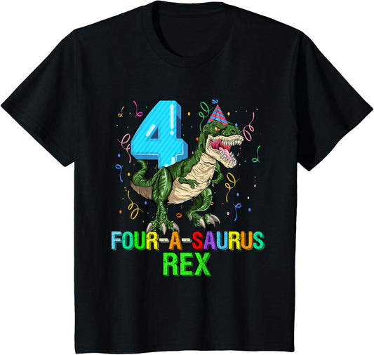 Kids 4 Year Old Boy 4th Birthday Dinosaur Gift Fourasaurus T-Shirt
