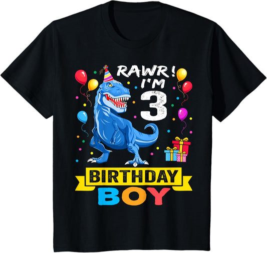 Kids 3 Year Old Shirt 3rd Birthday Boy T Rex Dinosaur T-Shirt