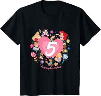 Disney Princess Heart 5 Years Old Happy Fifth Birthday T-Shirt