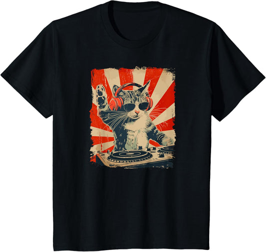 Kids Funny DJ Cat Disco Sound Tech Headphone Music T-Shirt