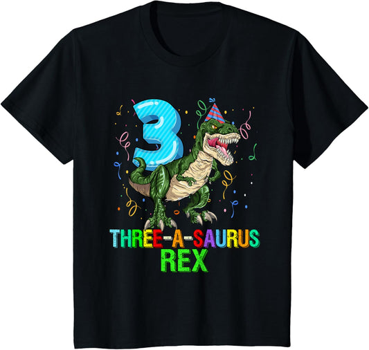 Kids 3 Year Old Boy 3rd Birthday Dinosaur Gift Threeasaurus T-Shirt