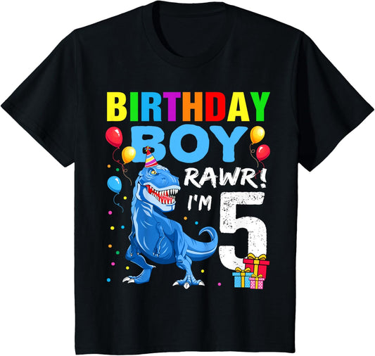 Kids 5 Year Old Shirt 5th Birthday Boy T Rex Dinosaur Shirt T-Shirt