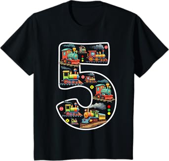 Kids 5 Year Old Boy Trains Birthday 5th Birthday Locomotive Train T-Shirt