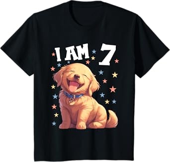 Kids 7 Years old 7th birthday Golden Retrievers Golden Retriever T-Shirt
