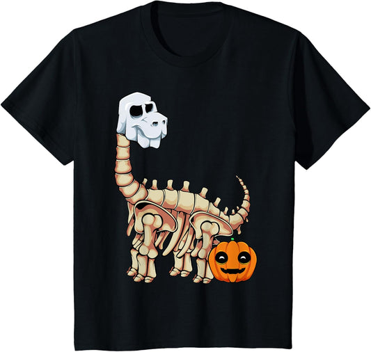 Kids Dinosaur Skeleton Ghost Lazy Halloween Costume Brontosaurus T-Shirt