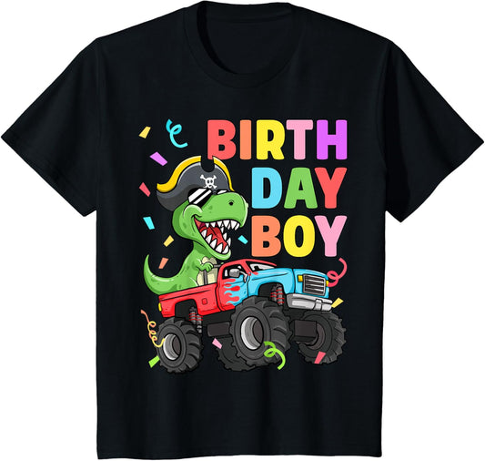 Kids Birthday Boy Monster Truck Dinosaur T-Rex Pirate Toddler T-Shirt