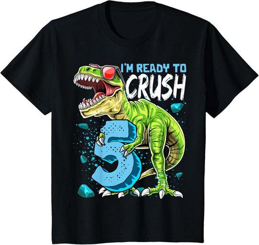 Kids Ready to Crush 5 5th Birthday T Rex Dinosaur Boys Kids Gift T-Shirt