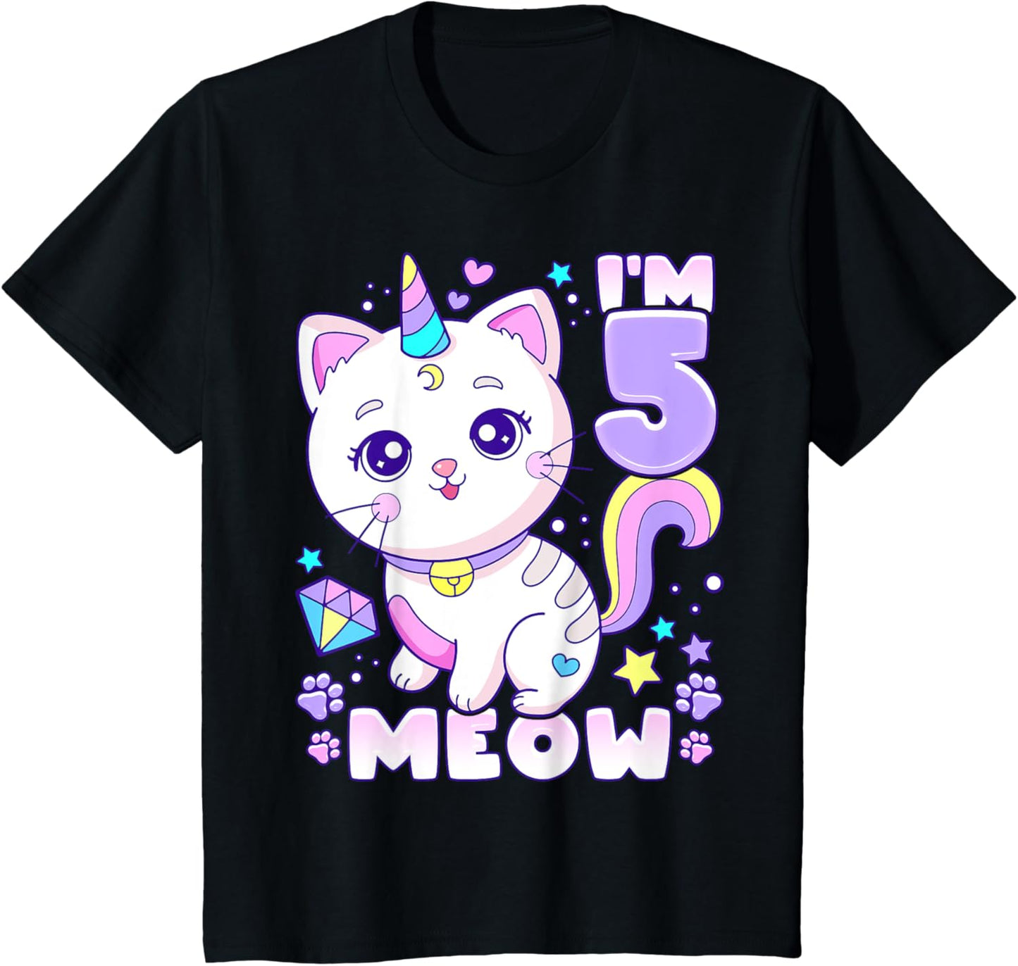 Kids Birthday girl 5 years old, cat, unicorn, 5th birthday T-Shirt