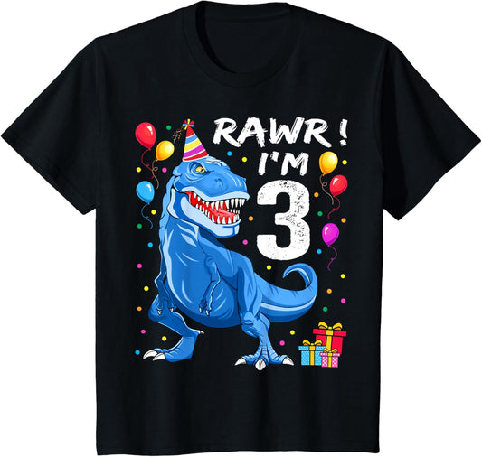 Kids Rawr I'm 3 3rd Birthday T Rex Dinosaur Party Shirt for Boys T-Shirt
