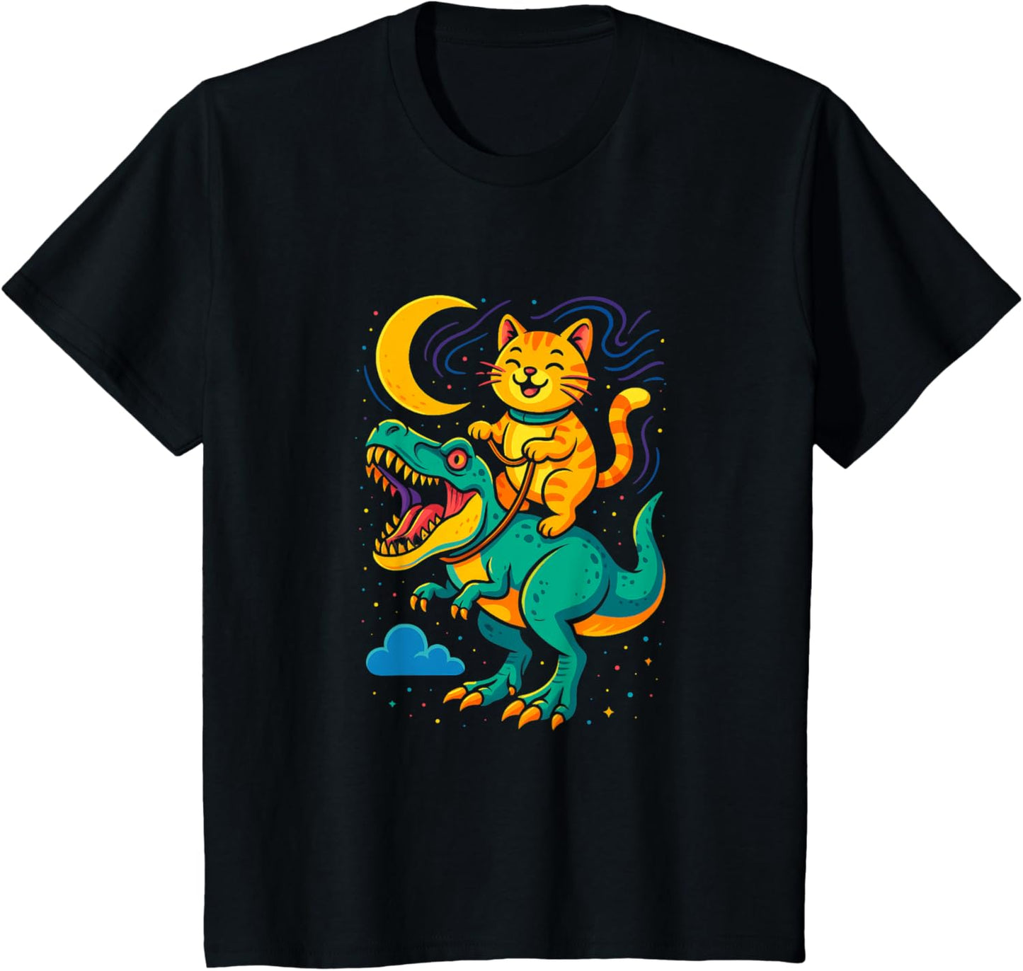 Funny cat design cat Riding Dinosaur T Rex Trash Garbage T-Shirt
