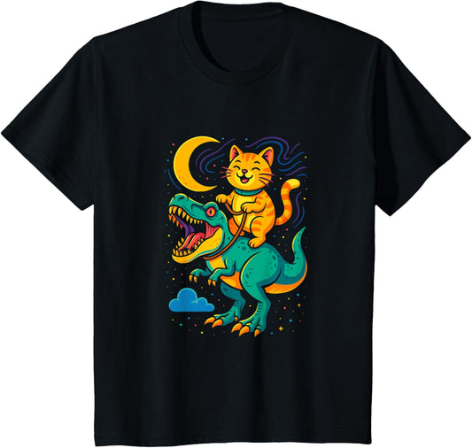 Funny cat design cat Riding Dinosaur T Rex Trash Garbage T-Shirt