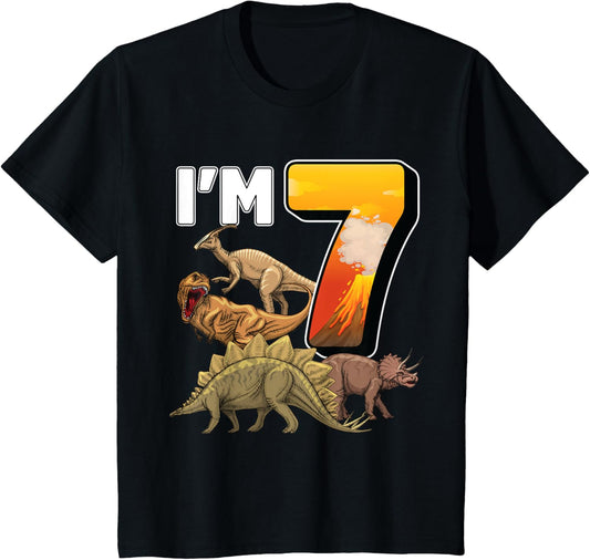 Kids 7 Year Old dinosaurs birthday 7th Party paleontologist Boys T-Shirt