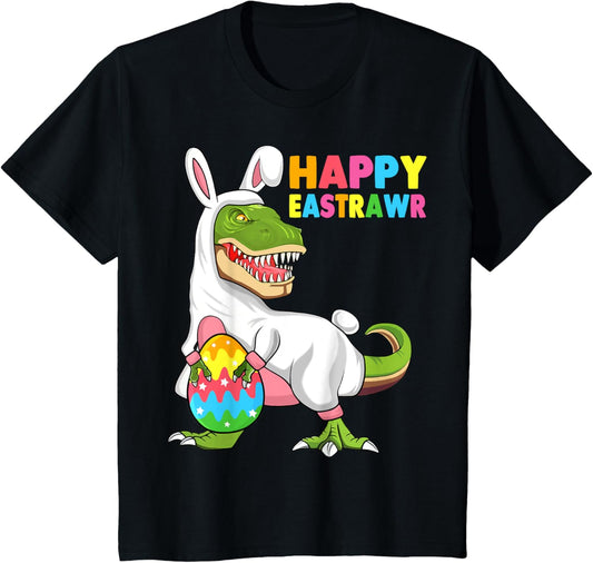Kids Happy Eastrawr T Rex Easter Bunny Dinosaur Eggs Boys Kids T-Shirt